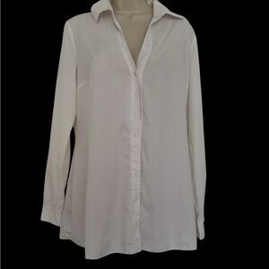 Tahari White Relaxed Button Down Shirt with Dress Shirt Collar